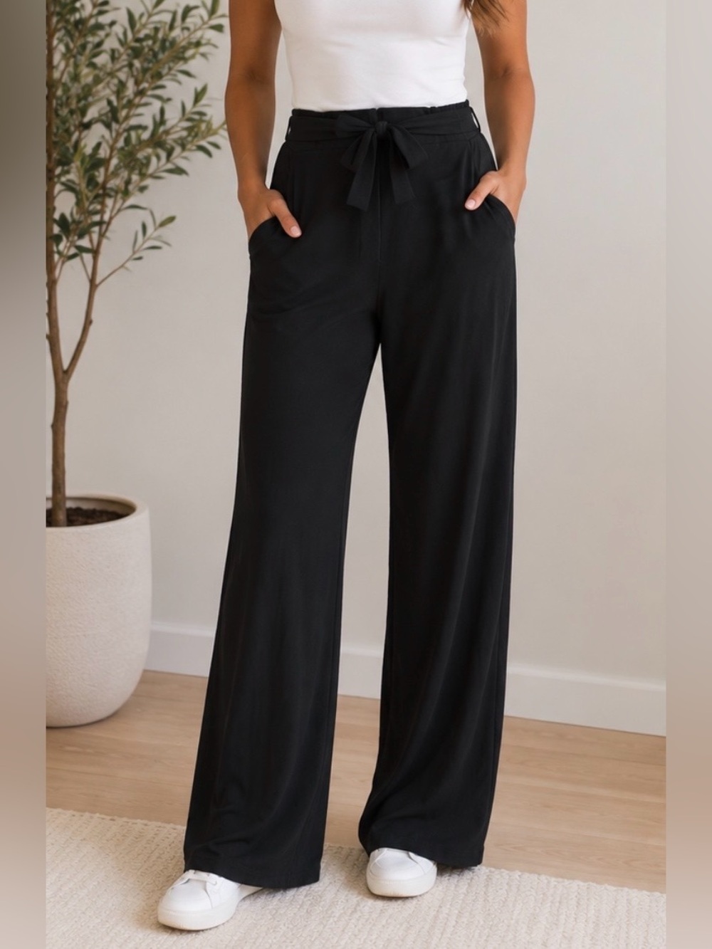 Fabulous Just Like You Black Tie-Waist Wide Leg Pants XL